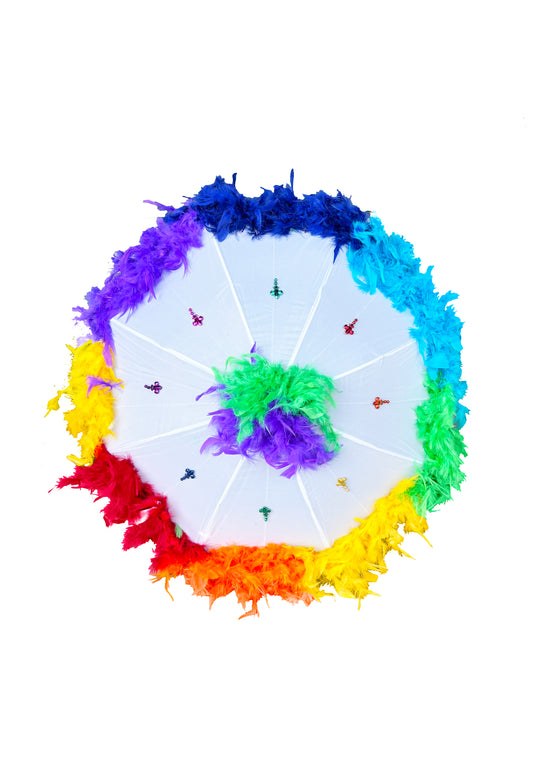 Color Block Rainbow Feathered Parasol