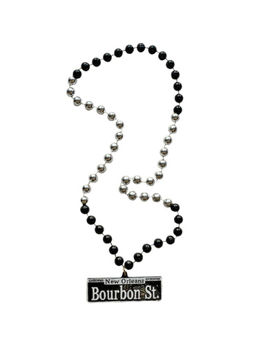 Bourbon Street Sign Medallion on Black and Silver Specialty Bead
