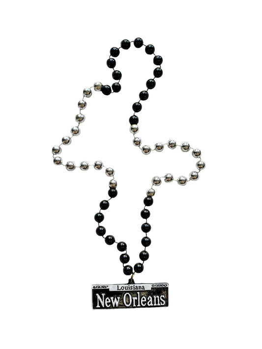 New Orleans Street Sign Medallion on Black and Silver Specialty Bead