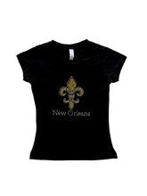 Gold and Silver Rhinestone Fleur de Lis Princess Cut Youth T-Shirt