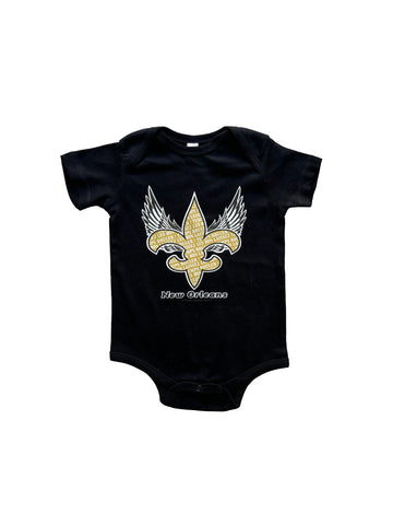 Barboteuse Bébé Ailes Fleur de Lys Noires et Dorées