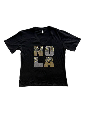 Camiseta NOLA de pedrería dorada y plateada (Mujer, Joven, Niña)