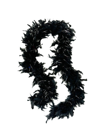 Boas de plumas negras con oropel plateado
