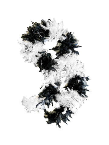 Boas en plumes sectionnées noires et blanches