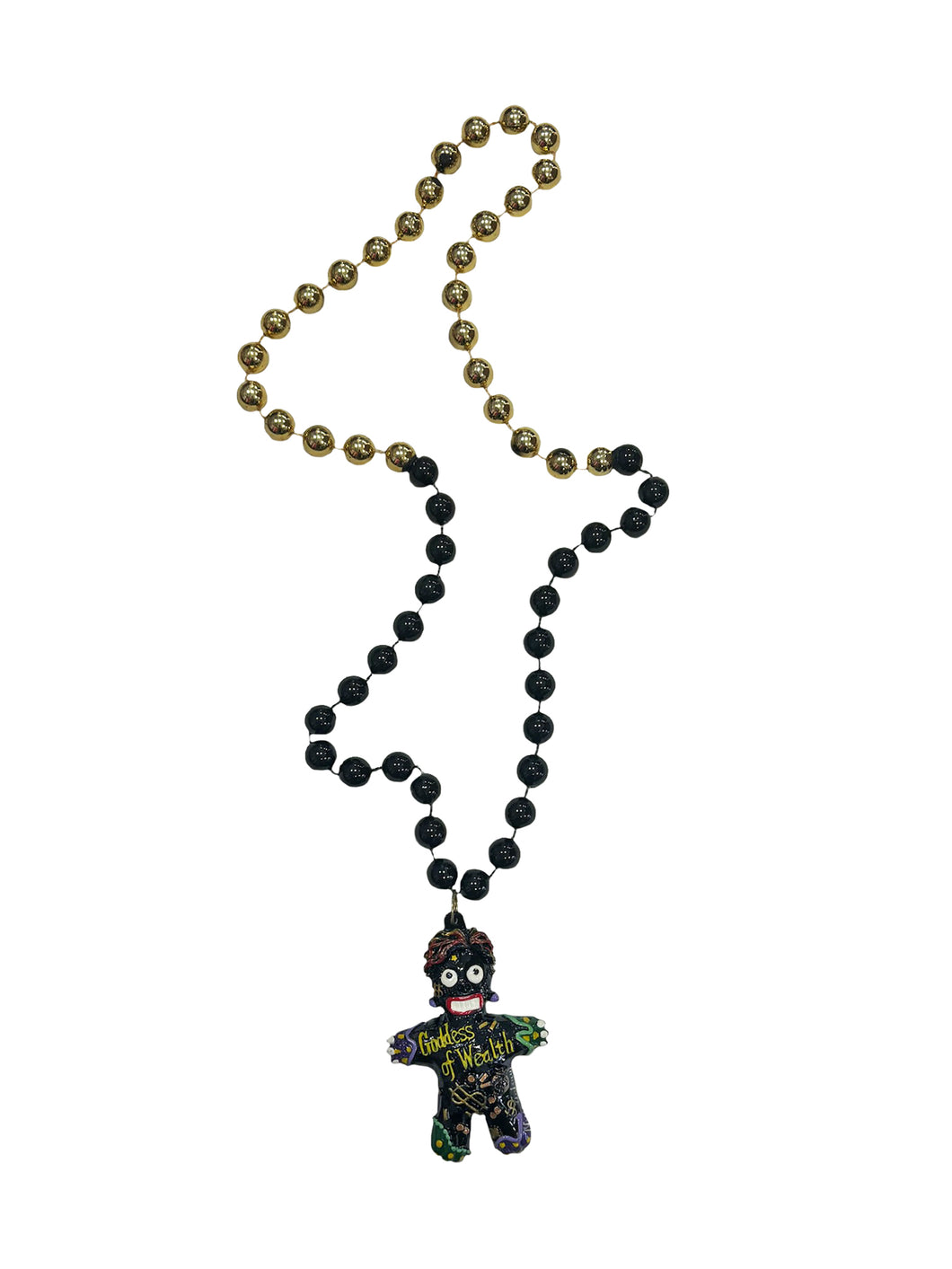 Goddess of Wealth Voodoo Medallion on a Black and Gold Specialty Bead