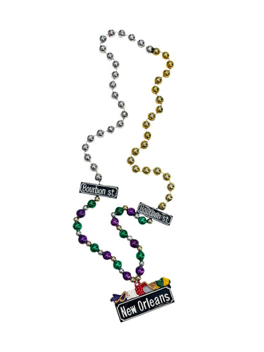 New Orleans Street Sign License Plate with Casino Theme and Purple Green Gold Specialty Beads