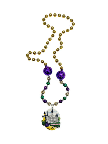 Cathedral, Streetcar and Lamp Medallion on a Purple Green Gold Specialty Bead