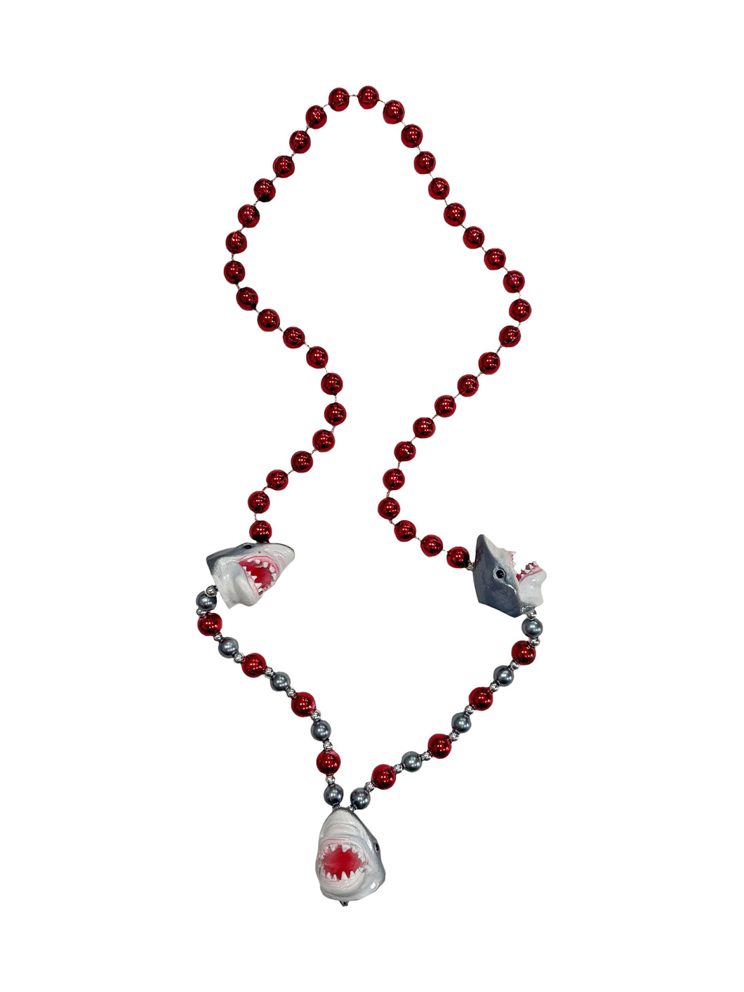 Shark Attack Trio of Heads Medallions with Red and Silver Specialty Beads