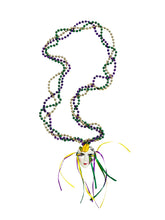 Full Face Masquerade Face with Ribbons on a Braided Purple Green Gold Specialty Beads