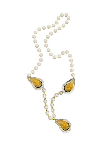 Raw Oyster on Shell Trio on a Pearl White Specialty Beads