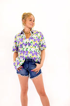 Mardi Gras Floral Block Print Button Up Shirt