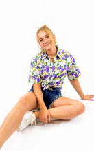 Mardi Gras Floral Block Print Button Up Shirt