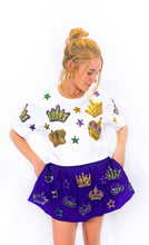 White Crown and Stars Short Sleeve Crop Top