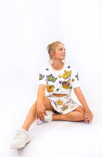 White Crown and Stars Short Sleeve Crop Top