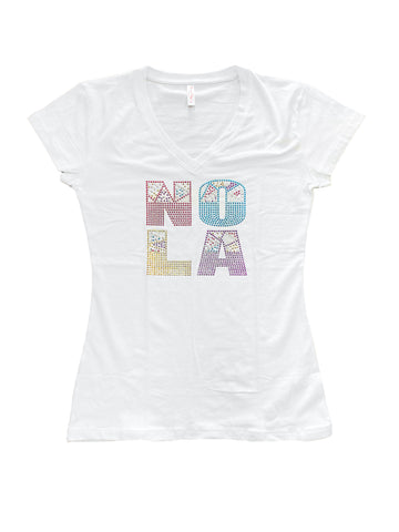 T-shirt ajusté NOLA avec strass arc-en-ciel