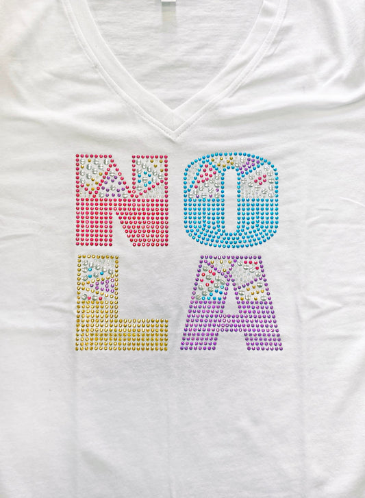 Rainbow Rhinestone NOLA Fitted T-Shirt
