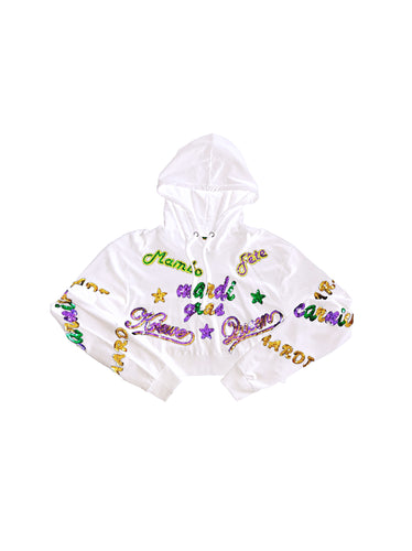 Adult Mardi Explosion Crop Hoodie - White