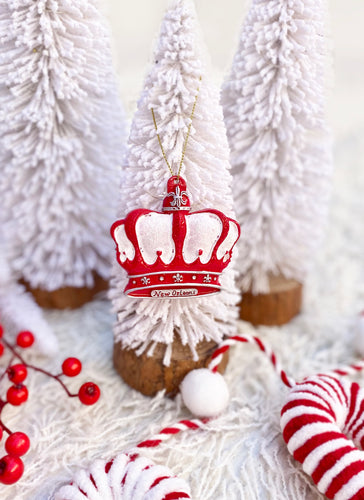 Red and White Glitter Crown with Fleur de Lis Ornament