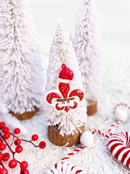 Red and Gold Fleur de Lis Christmas Ornament
