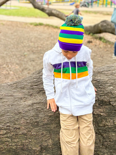White Chest Stripe Youth Zip Up Hoodie