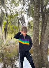 Black Chest Stripe Youth Zip Up Hoodie