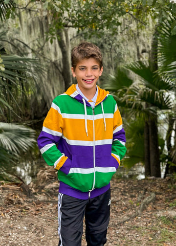 Sudadera con capucha y cremallera para jóvenes, estilo rugby, con rayas gruesas