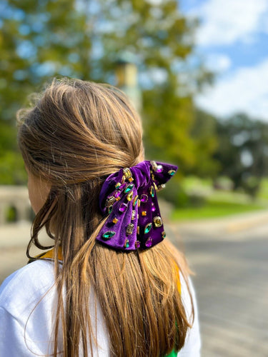 Bejeweled Velvet Bow - Purple