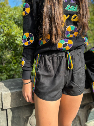 Short en rayures à sequins en viscose adulte - Noir