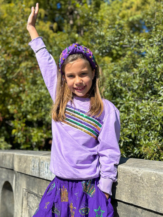 Youth Sequin Stripes French Terry Long Sleeve - Lavender