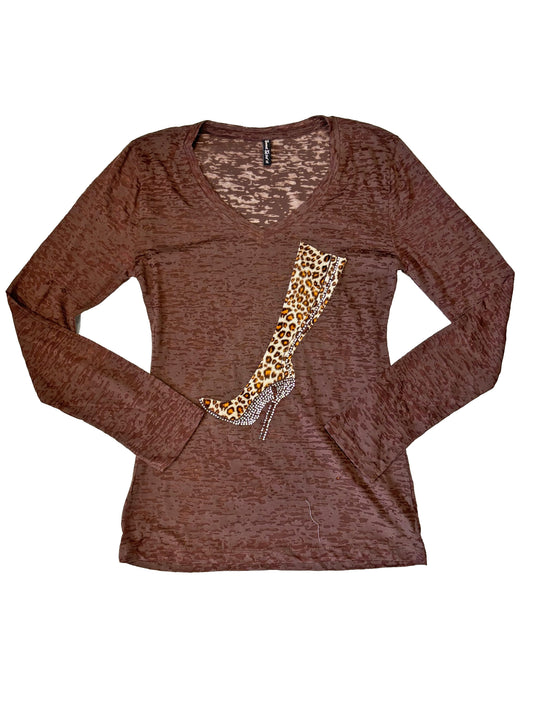 Black and Gold Leopard Stiletto Boots Rhinestone Tshirt