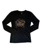 Mardi Gras Rhinestone Mask T-Shirt with Musical Notes (Short or Long Sleeve)