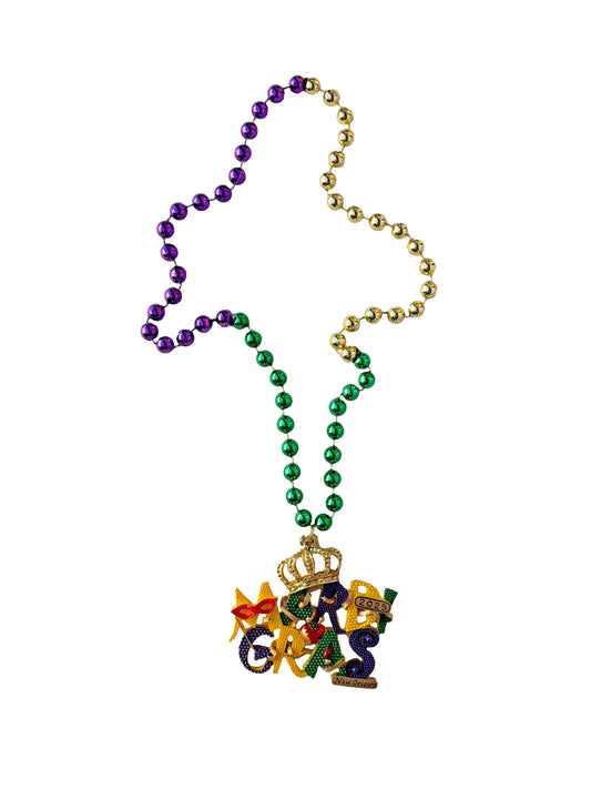 Mardi Gras Date Medallion on a Purple Green Gold Specialty Bead