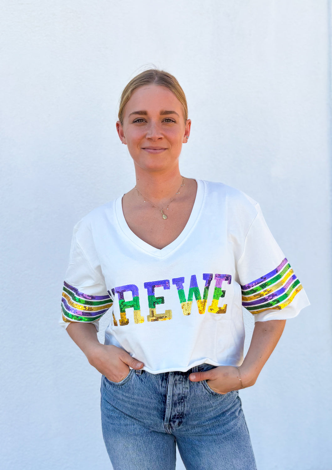Sequin Krewe Short Sleeve Crop Pullover