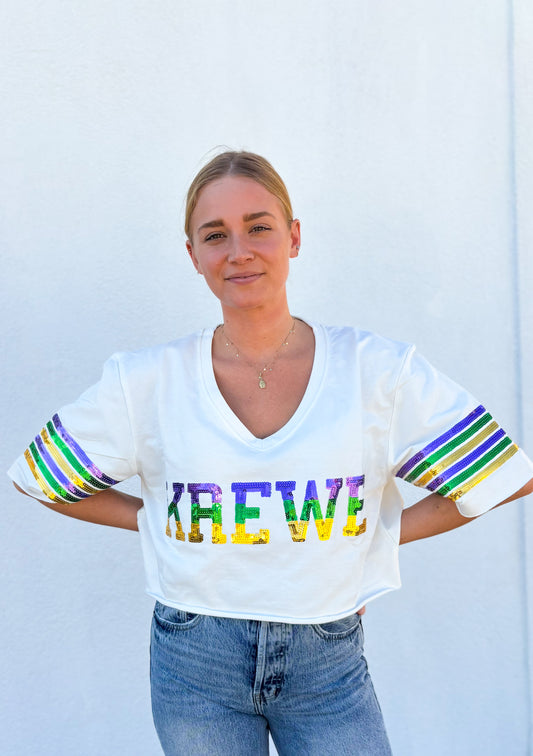 Sequin Krewe Short Sleeve Crop Pullover