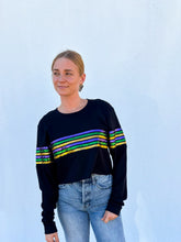 Sequin Chest Stripe Crop Pullover - Black