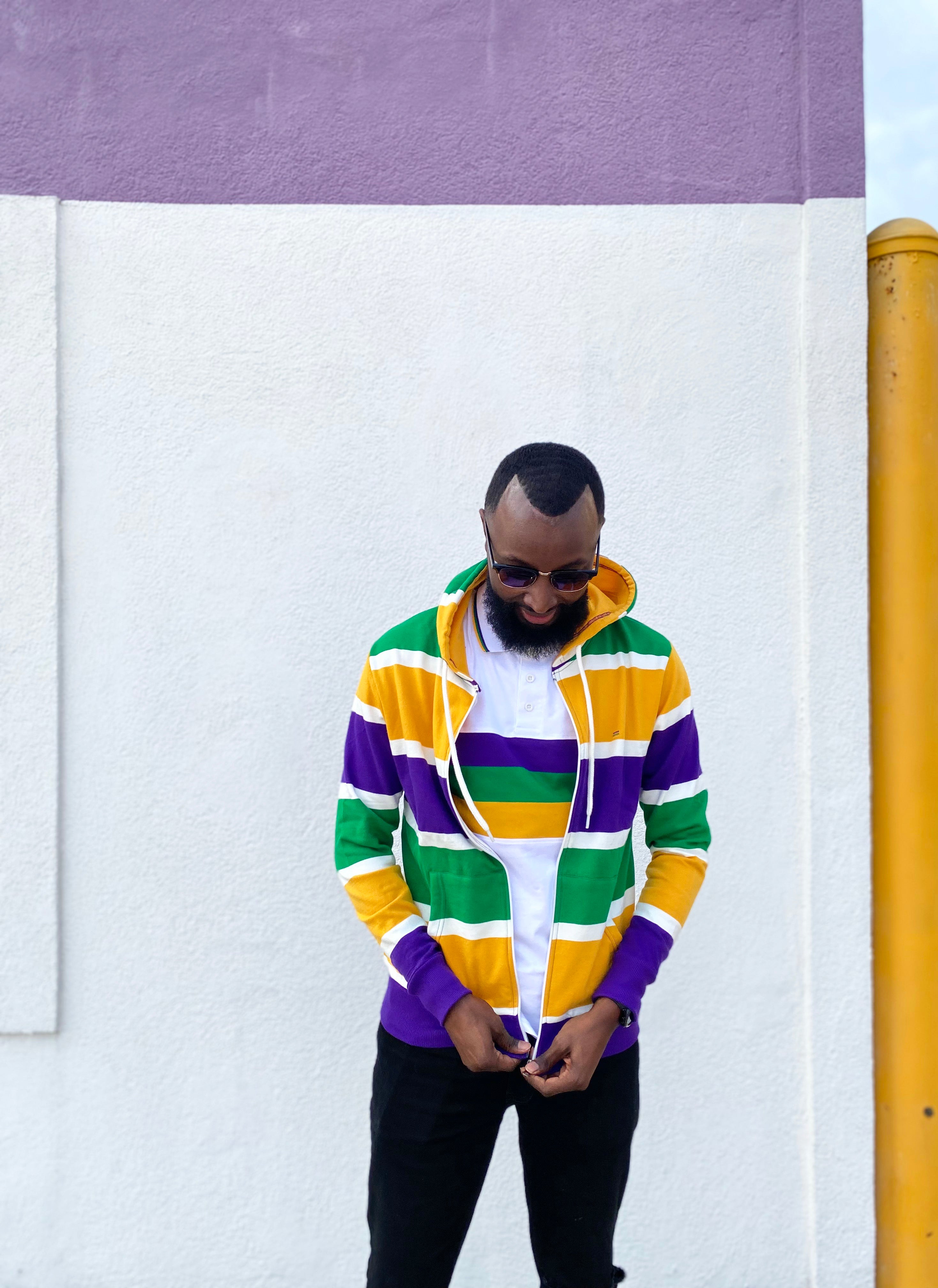 Thick Stripe Rugby Adult Zip Up Hoodie – Mardi Gras Creations