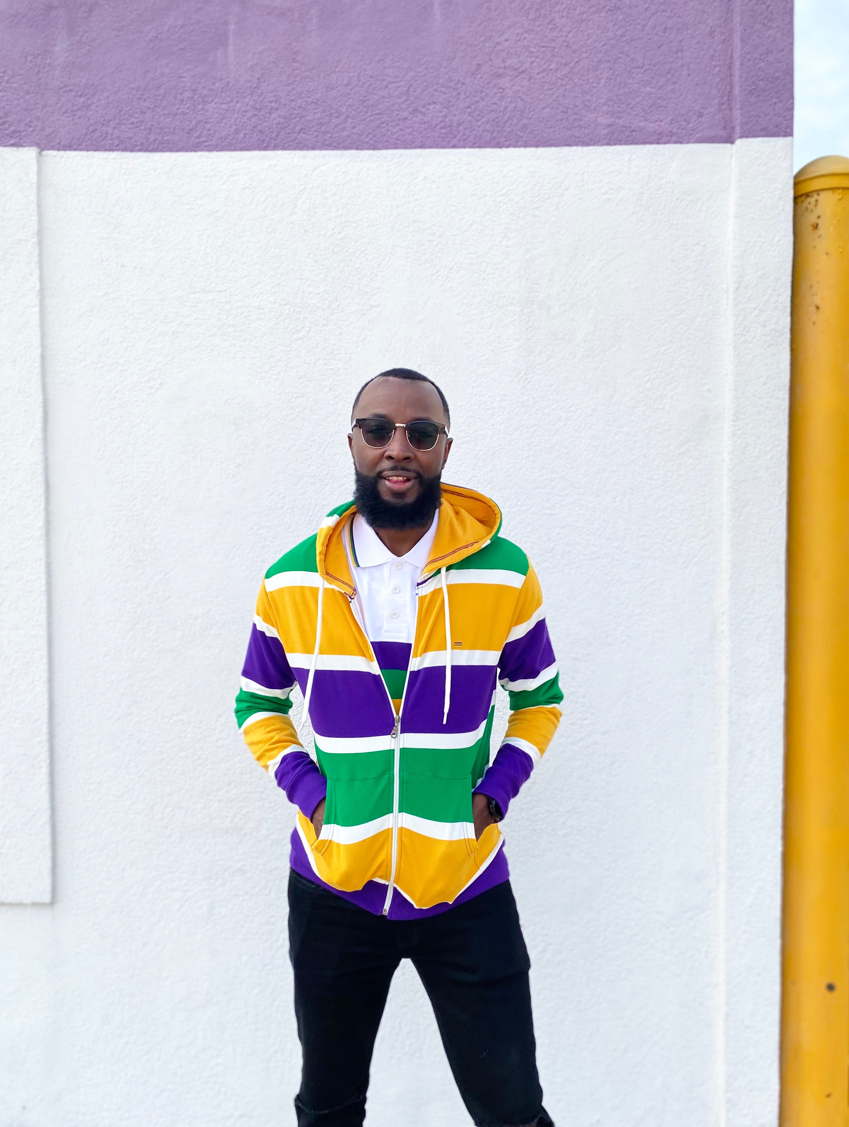 Thick Stripe Rugby Adult Zip Up Hoodie – Mardi Gras Creations