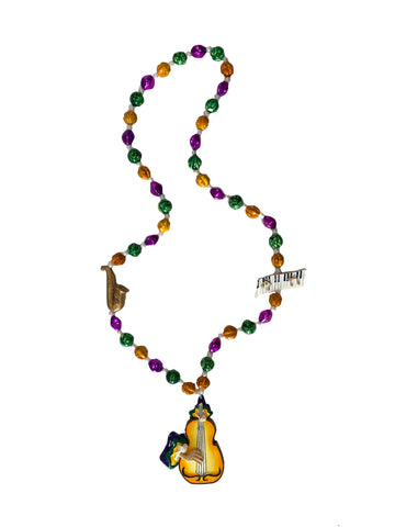 Trío de instrumentos de bajo con cuentas especiales de color púrpura, verde y dorado