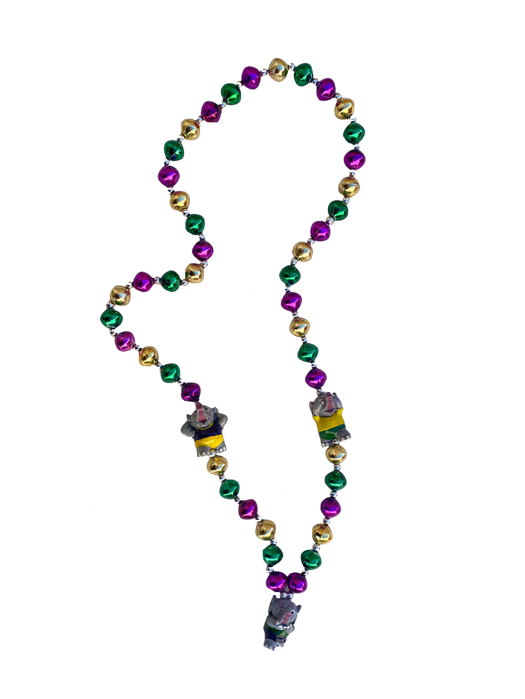 See No Hear No Evil Elephant Trio on Purple Green Gold Specialty Beads