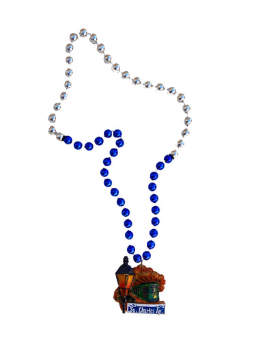 St. Charles Medallion on Blue and Silver Specialty Bead