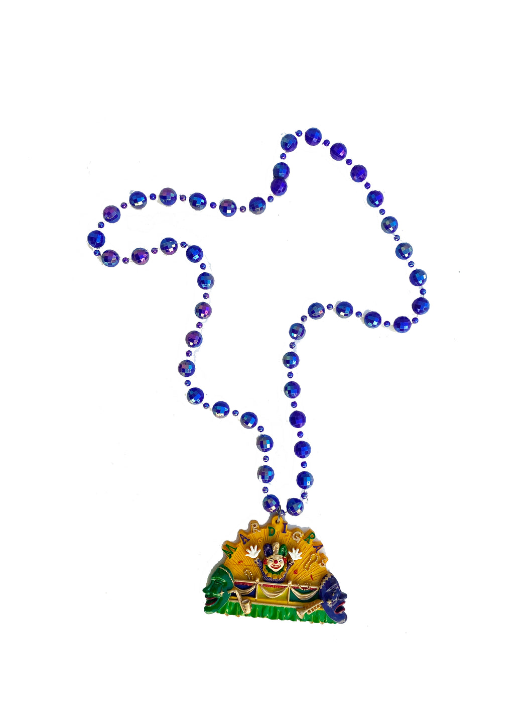 Mardi Gras Jester Float on Blue Specialty Bead