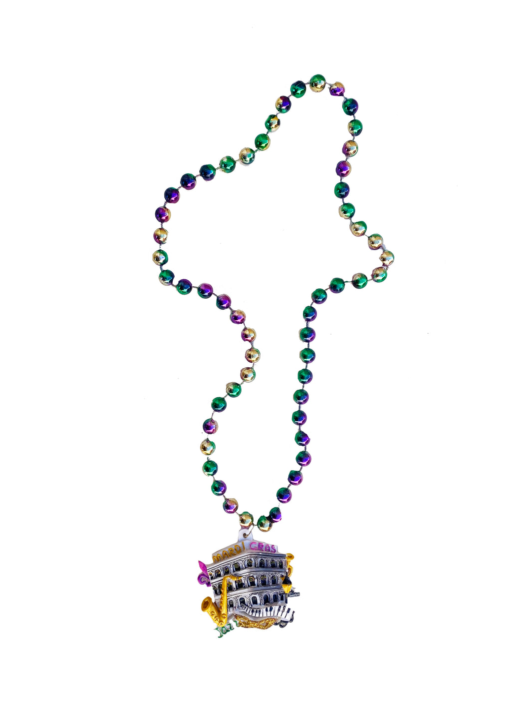 French Quarter Balcony Medallion on Purple, Green, and Gold Specialty Bead