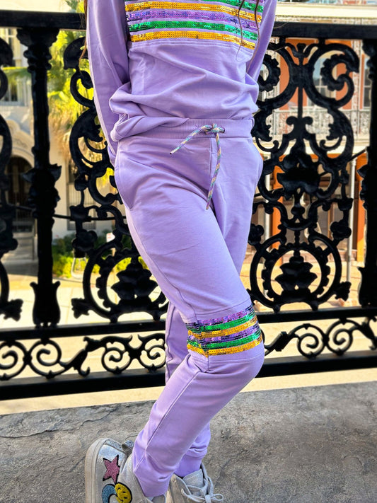 Pantalones Deportivos de Felpa Francesa con Lentejuelas para Jóvenes - Lavanda
