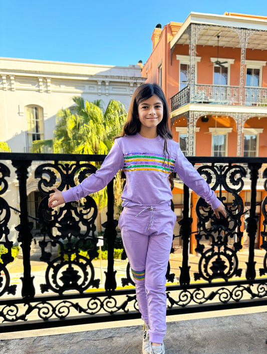 Pantalones Deportivos de Felpa Francesa con Lentejuelas para Jóvenes - Lavanda