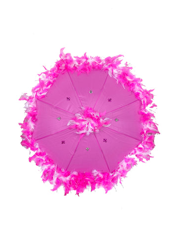 Sombrilla rosa con plumas