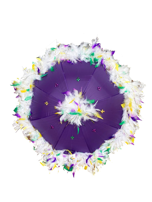 Mardi Gras Feathered Parasol - White Feathers