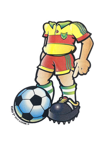 Camiseta infantil roja y amarilla con jugador de fútbol