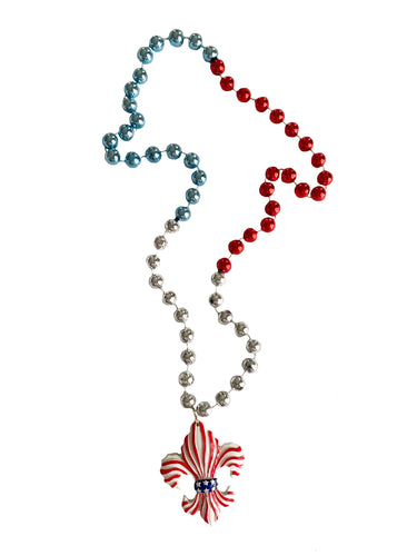 Striped Patriotic Fleur de Lis on Red, White, and Blue Specialty Bead