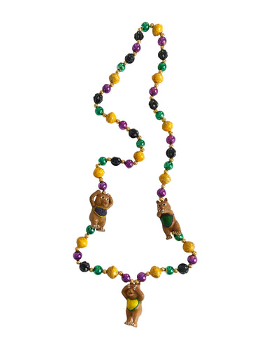 See No Hear No Evil Bear Trio on Purple, Green, and Gold Specialty Bead