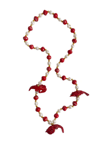 See No Evil Hear No Evil Crawfish Trio on Red and Pearl Specialty Bead